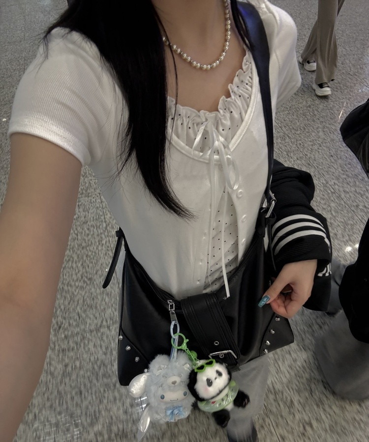 レイヤード風リボンカーデトップス WHITE