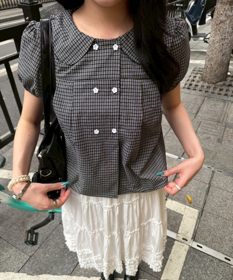 フラワーボタンブラウス BLACK