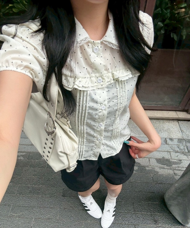 ガーリーフリルピンタックブラウス BLACK