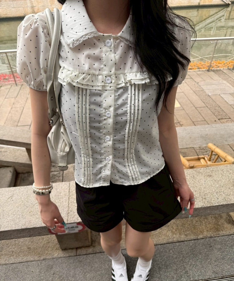 ガーリーフリルピンタックブラウス BLACK