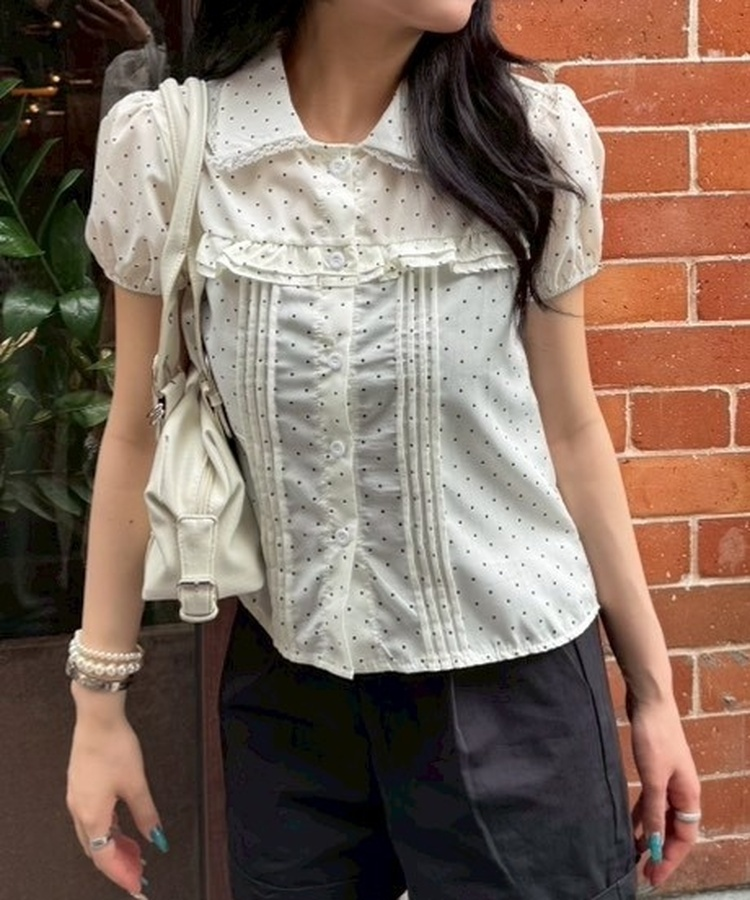 ガーリーフリルピンタックブラウス BLACK