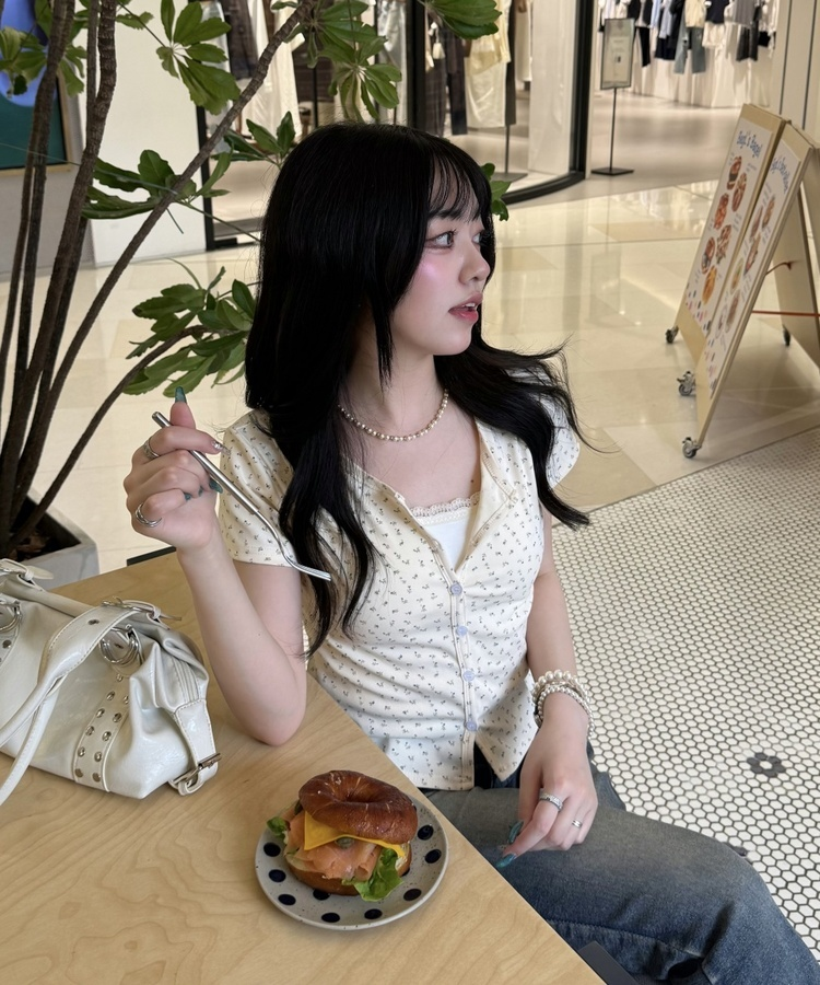 フラワーパターン半袖カーディガン YELLOW