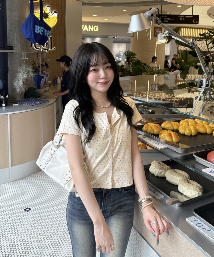 フラワーパターン半袖カーディガン YELLOW