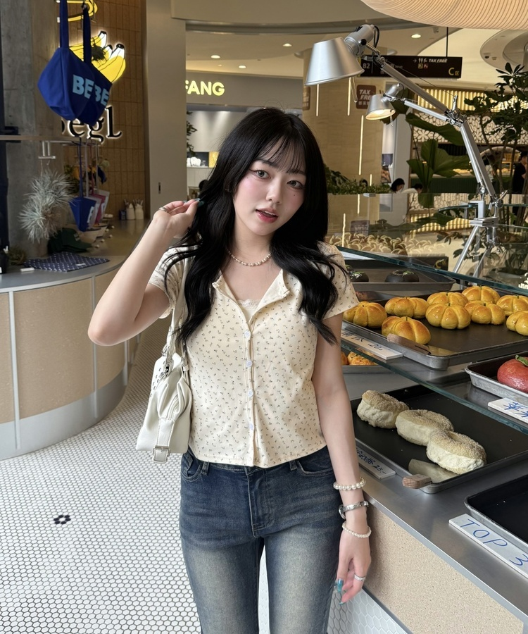 フラワーパターン半袖カーディガン YELLOW