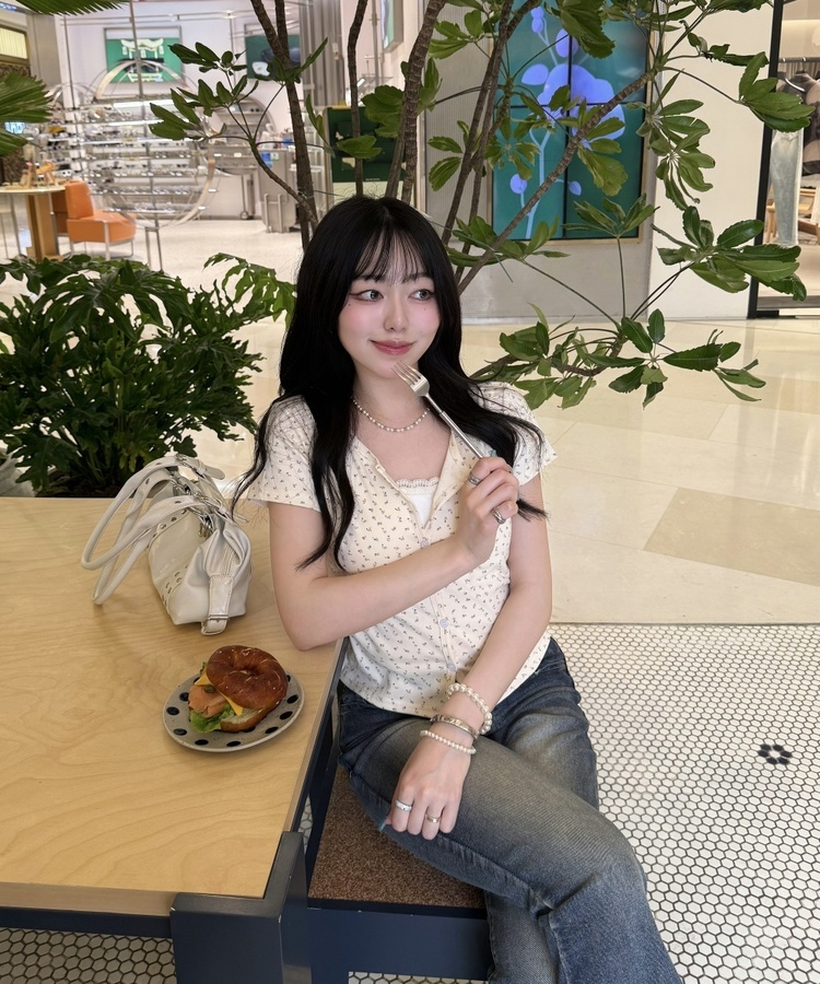 フラワーパターン半袖カーディガン YELLOW