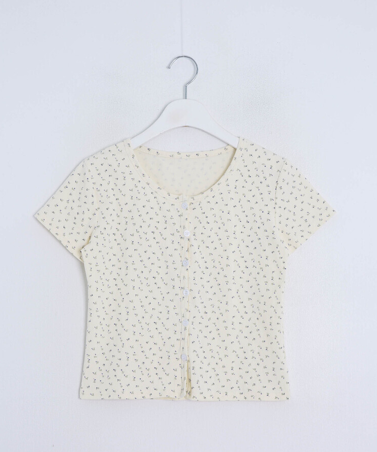 フラワーパターン半袖カーディガン