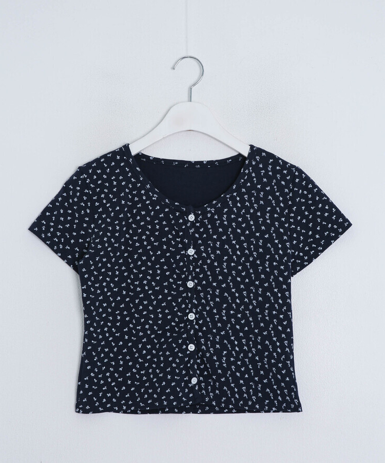 フラワーパターン半袖カーディガン