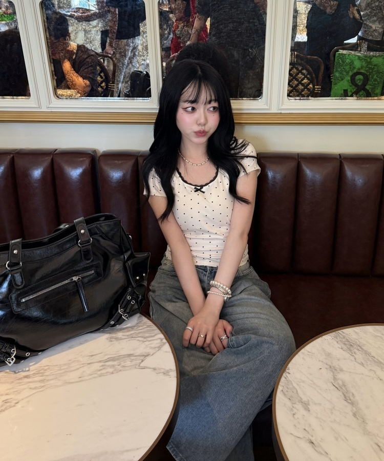 ドットリボンレースTシャツ CREAM