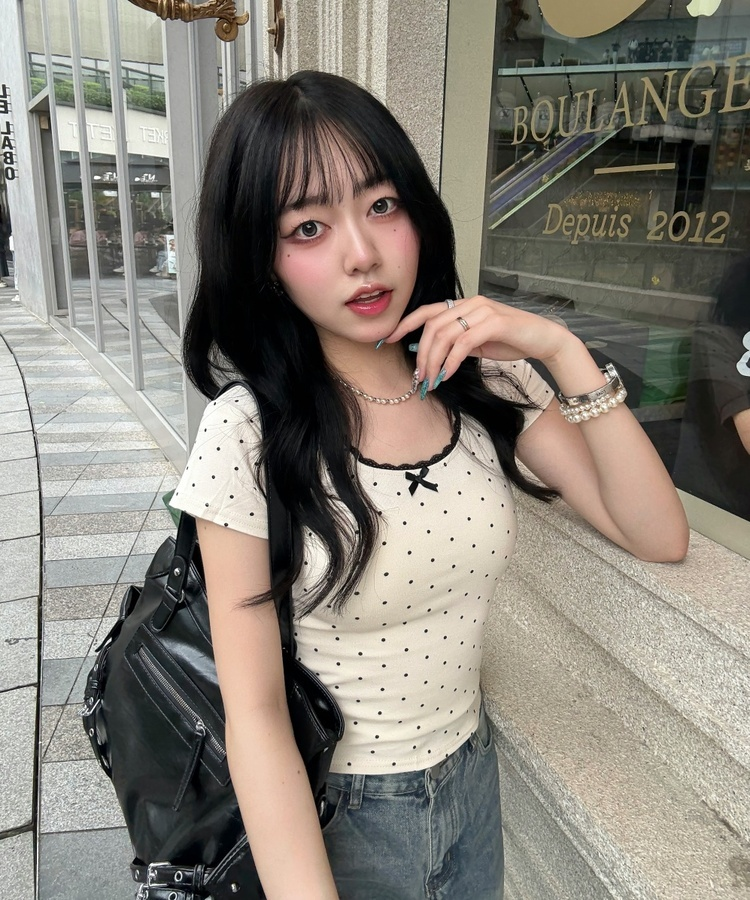 ドットリボンレースTシャツ CREAM