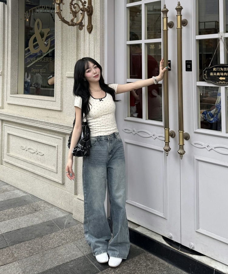 ドットリボンレースTシャツ CREAM