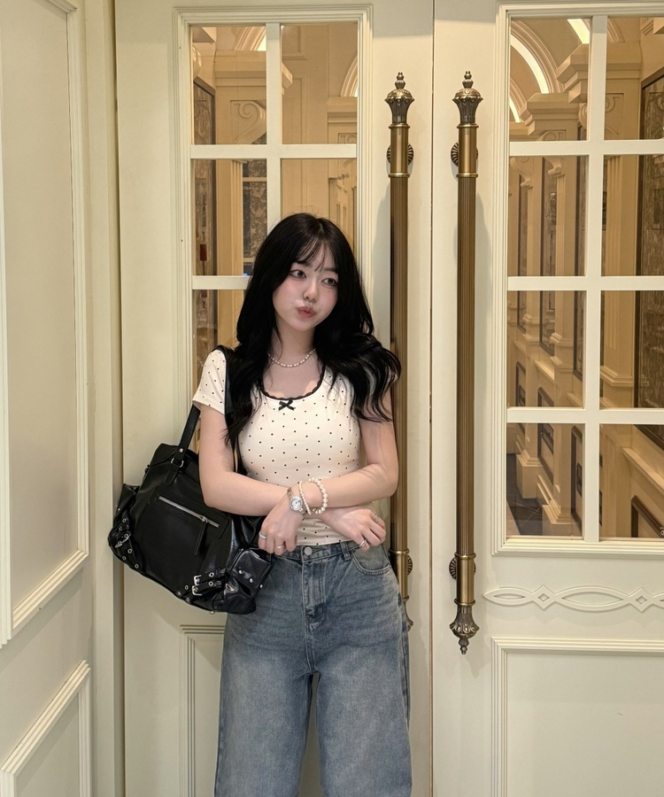 ドットリボンレースTシャツ CREAM