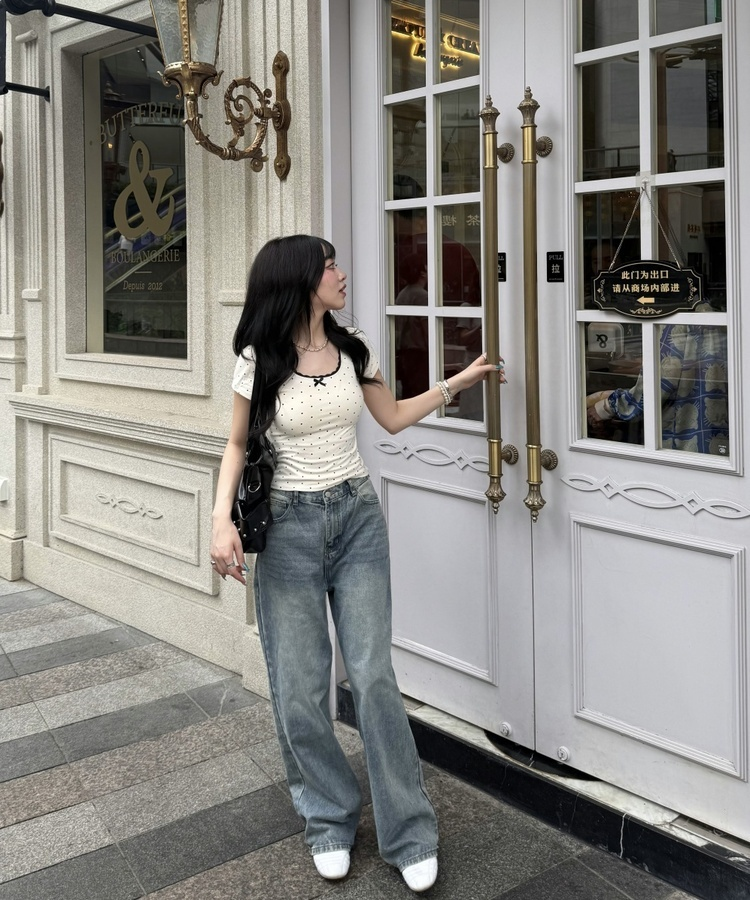 ドットリボンレースTシャツ CREAM