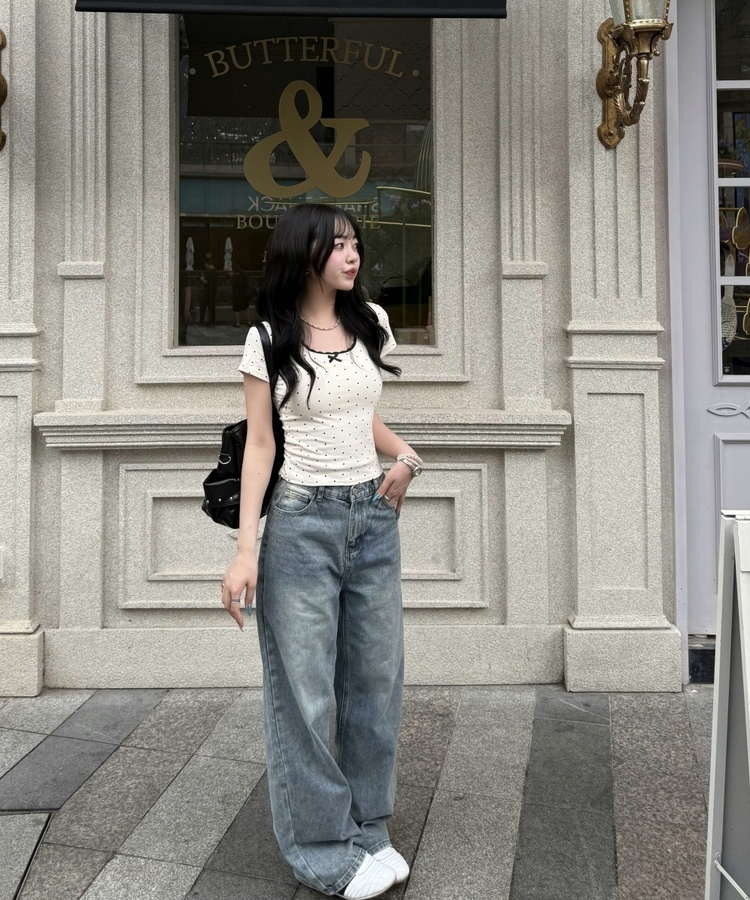 ドットリボンレースTシャツ CREAM