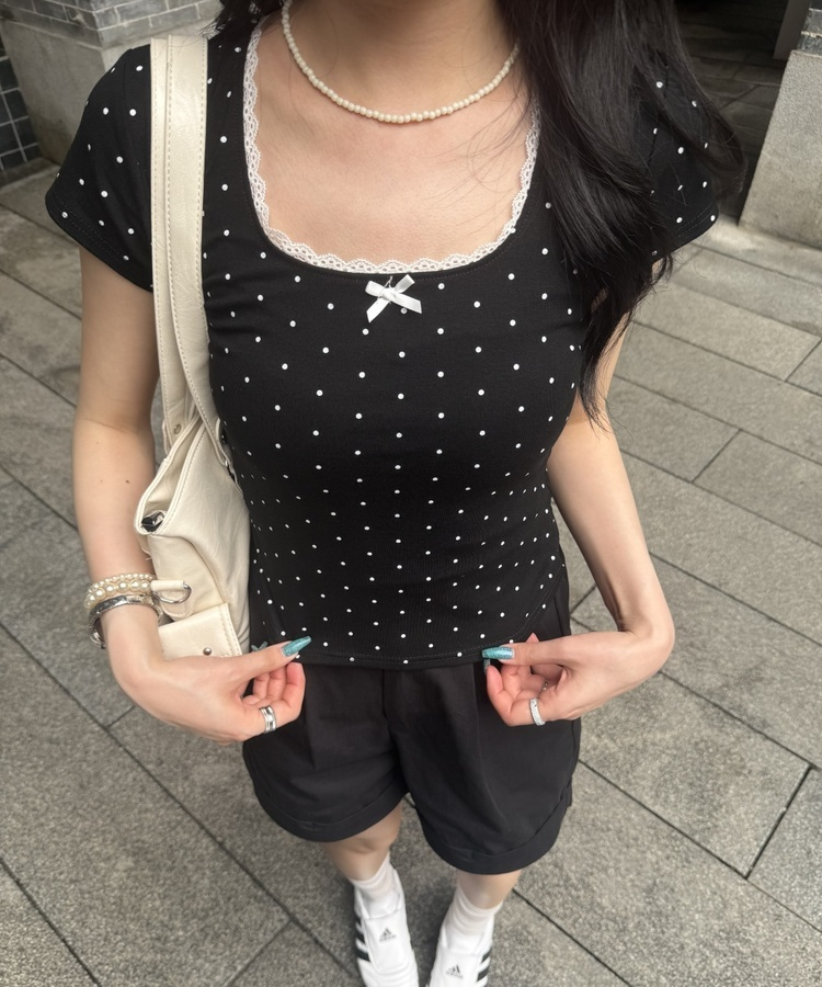 ドットリボンレースTシャツ BLACK