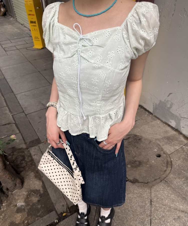 フラワーアイレットブラウス MINT
