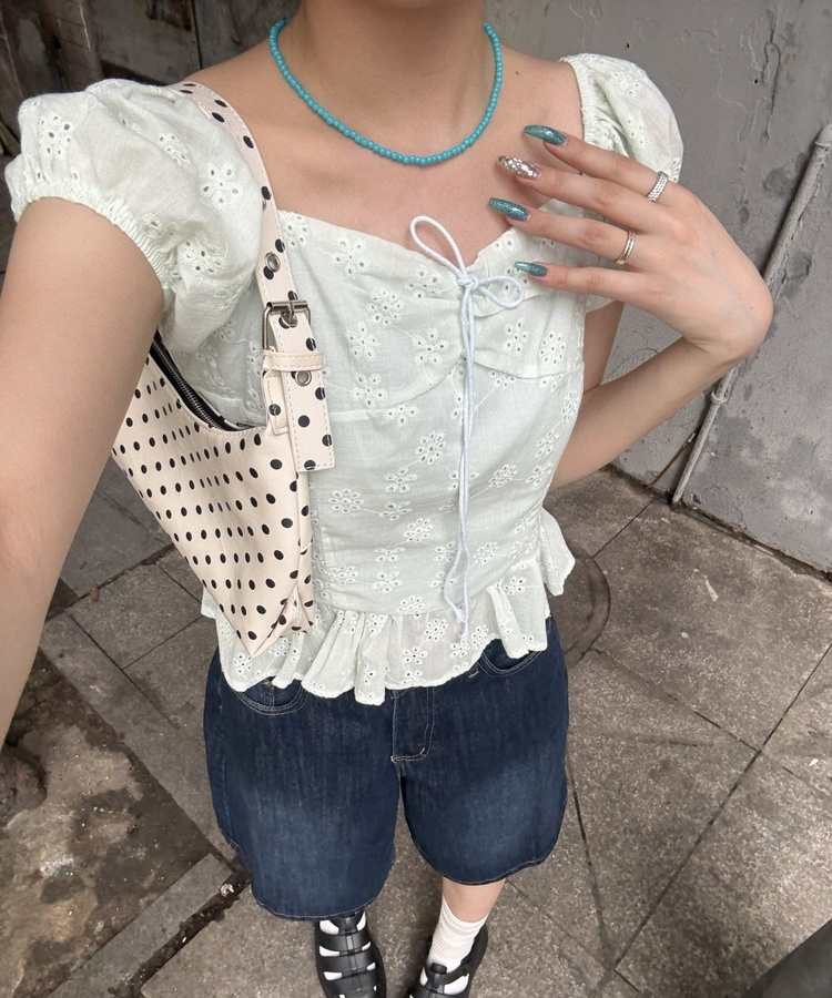 フラワーアイレットブラウス MINT