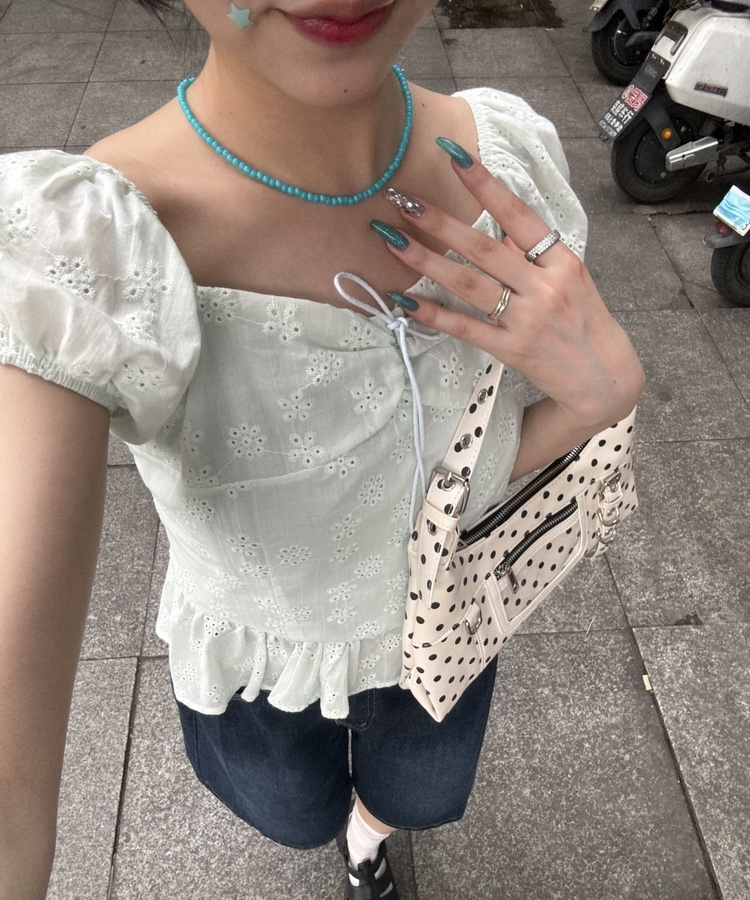 フラワーアイレットブラウス MINT