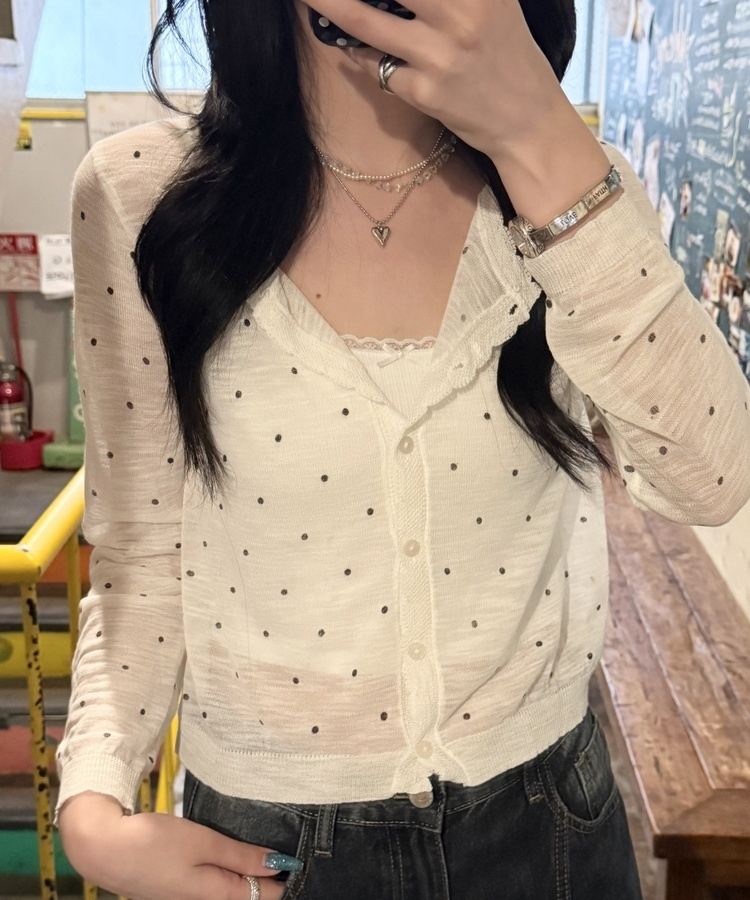 도트 시스루 가디건 화이트