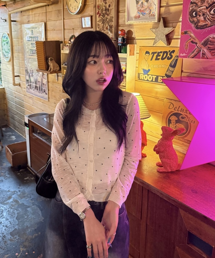 도트 시스루 가디건 화이트