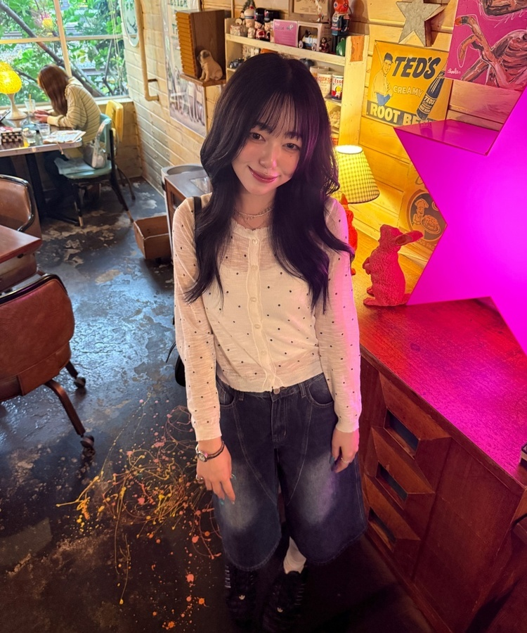 도트 시스루 가디건 화이트