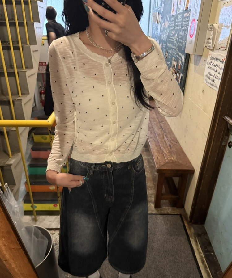 도트 시스루 가디건 화이트