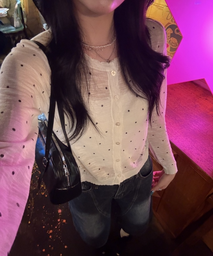 도트 시스루 가디건 화이트