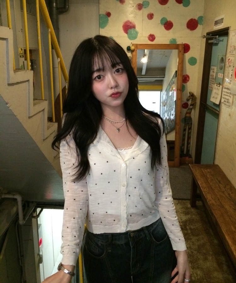 도트 시스루 가디건 화이트