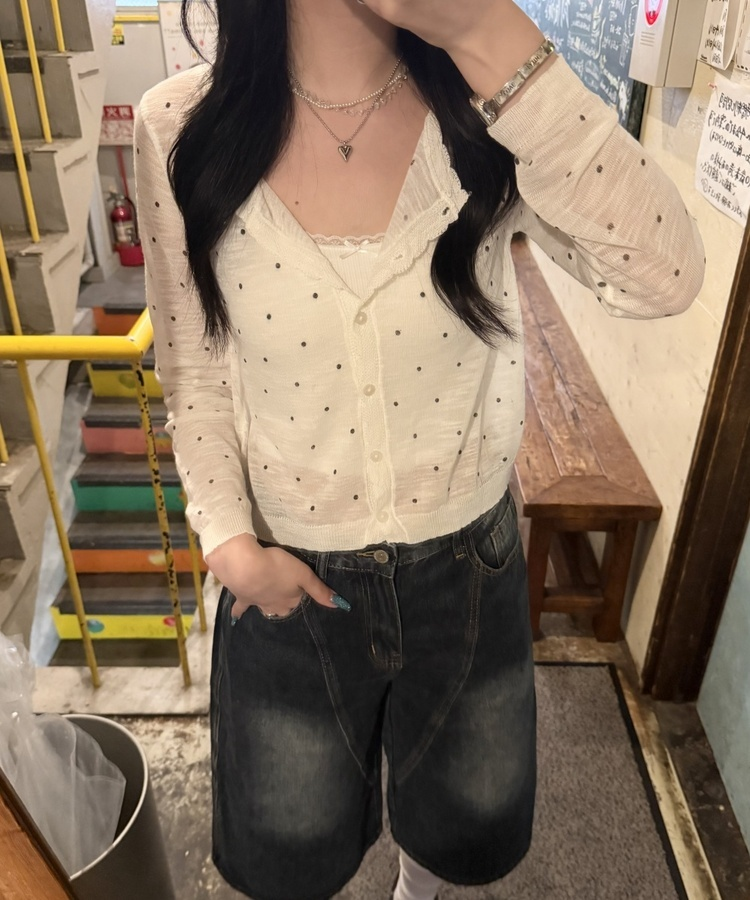 도트 시스루 가디건 화이트