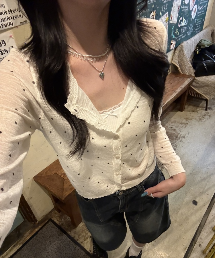 도트 시스루 가디건 화이트