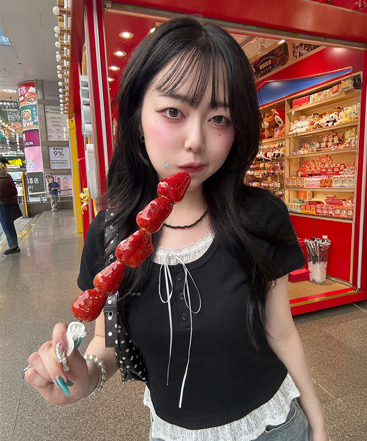 【❤️MADE】レースレイヤードTシャツ BLACK