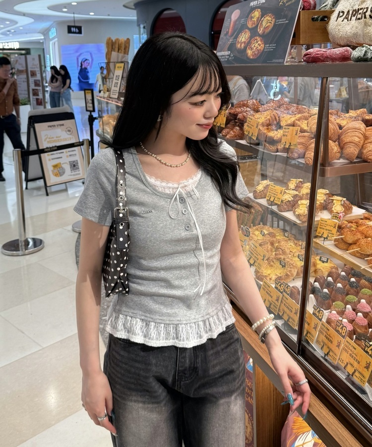 【❤️MADE】レースレイヤードTシャツ GREY