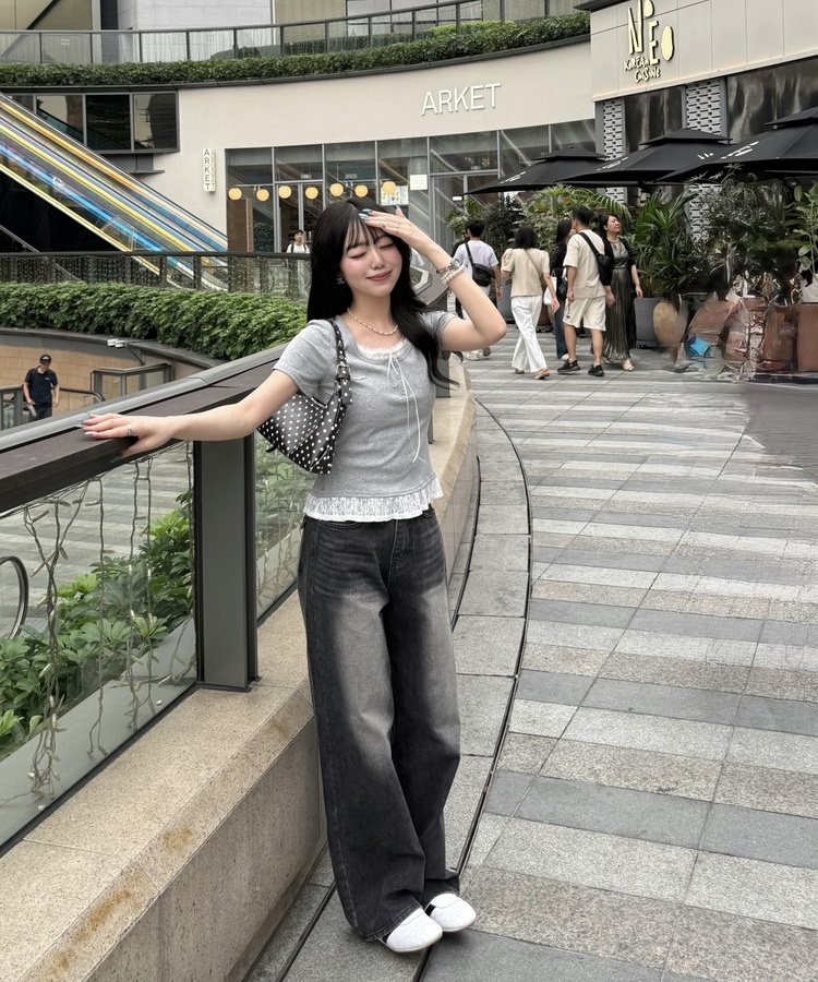 【❤️MADE】レースレイヤードTシャツ GREY