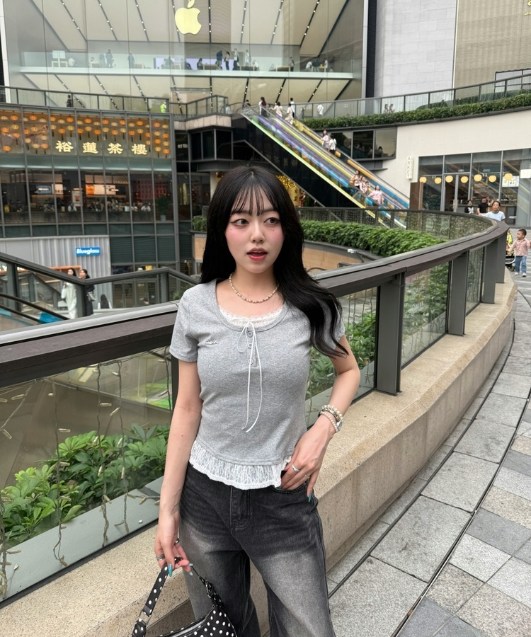 【❤️MADE】レースレイヤードTシャツ GREY