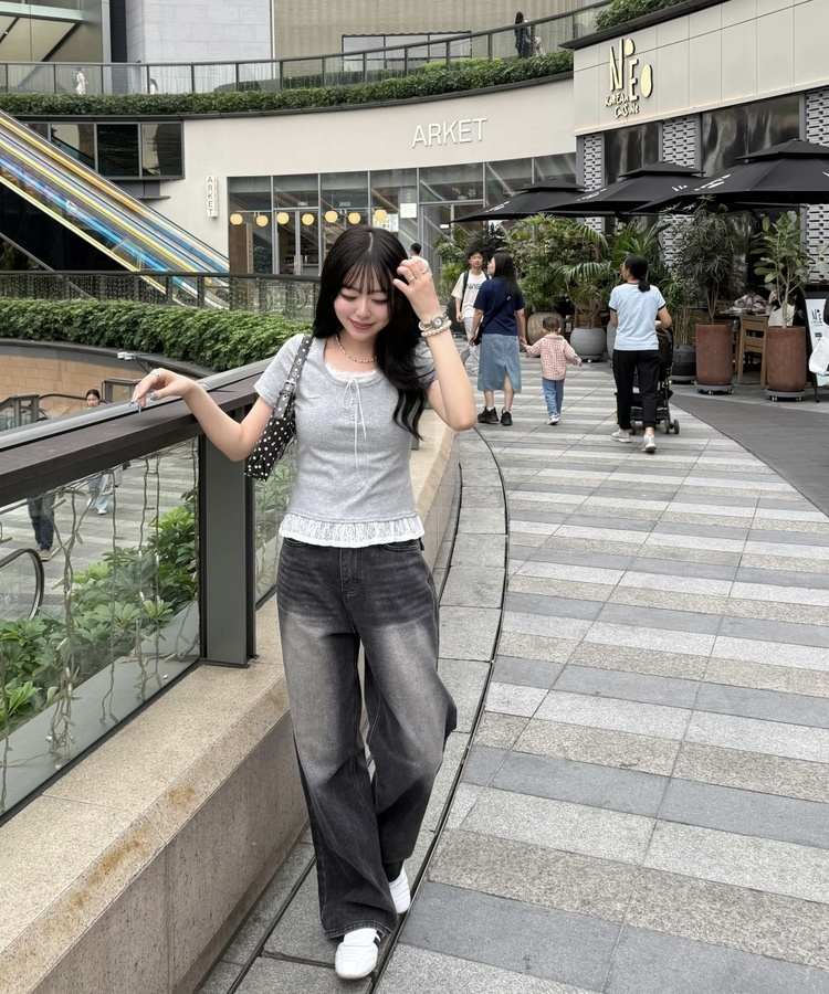 【❤️MADE】レースレイヤードTシャツ GREY