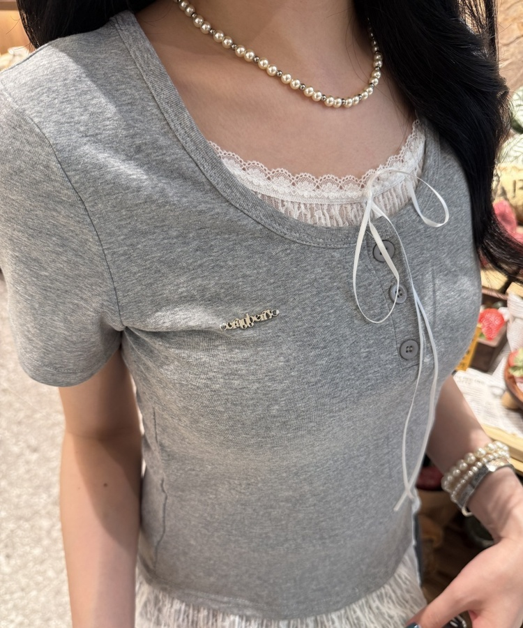 【❤️MADE】レースレイヤードTシャツ GREY