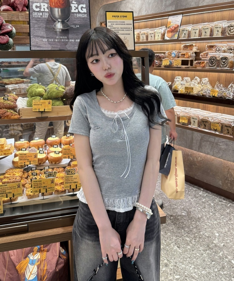 【❤️MADE】レースレイヤードTシャツ GREY
