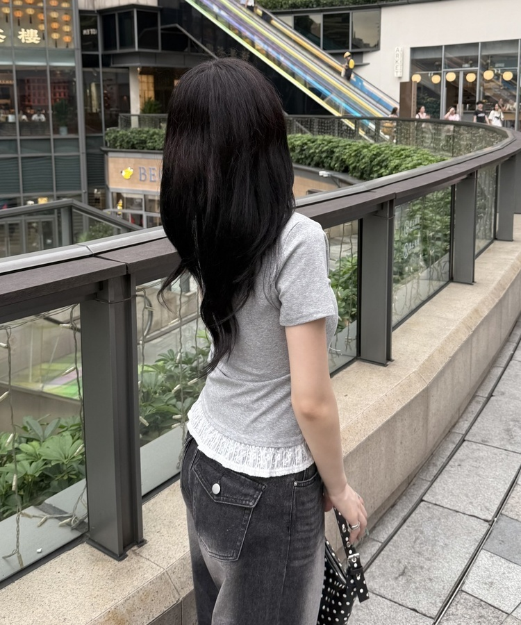 【❤️MADE】レースレイヤードTシャツ GREY