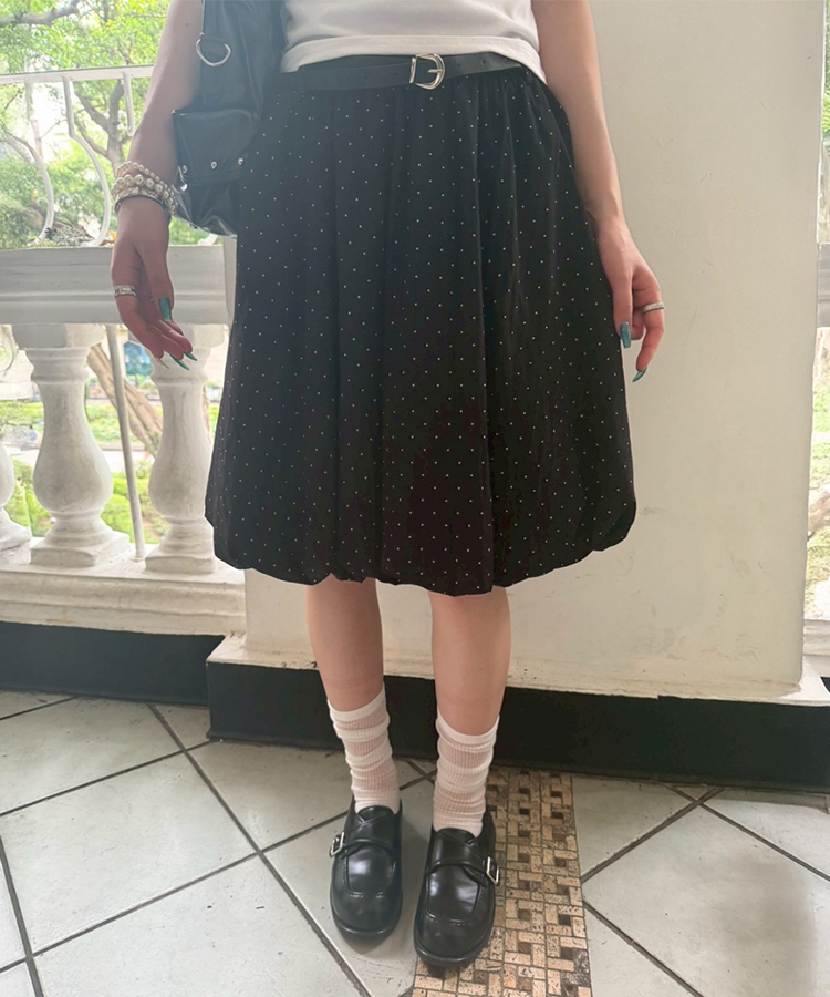 【＋ベルト】ドットバルーンミディスカート BLACK