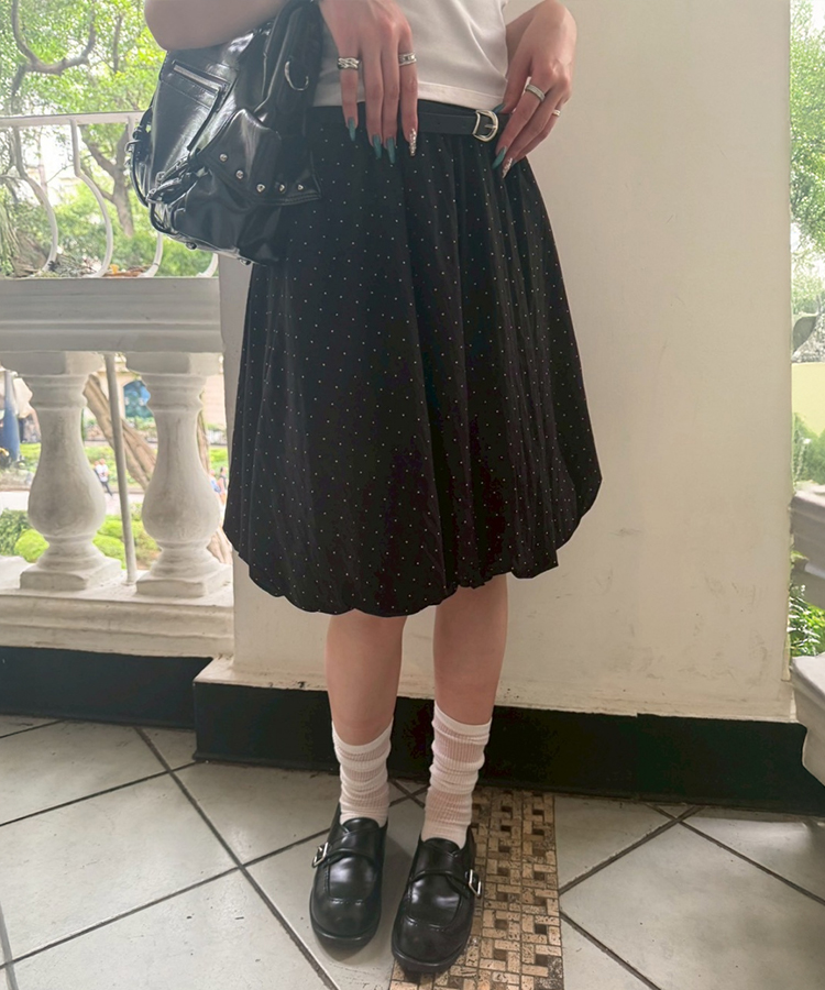 【＋ベルト】ドットバルーンミディスカート BLACK