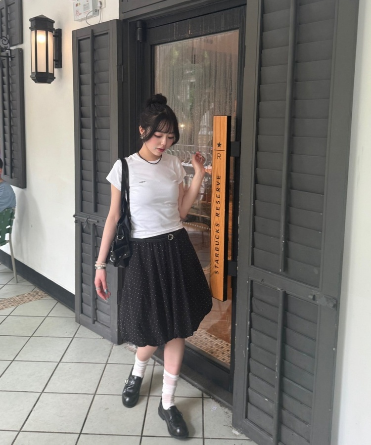 【＋ベルト】ドットバルーンミディスカート BLACK