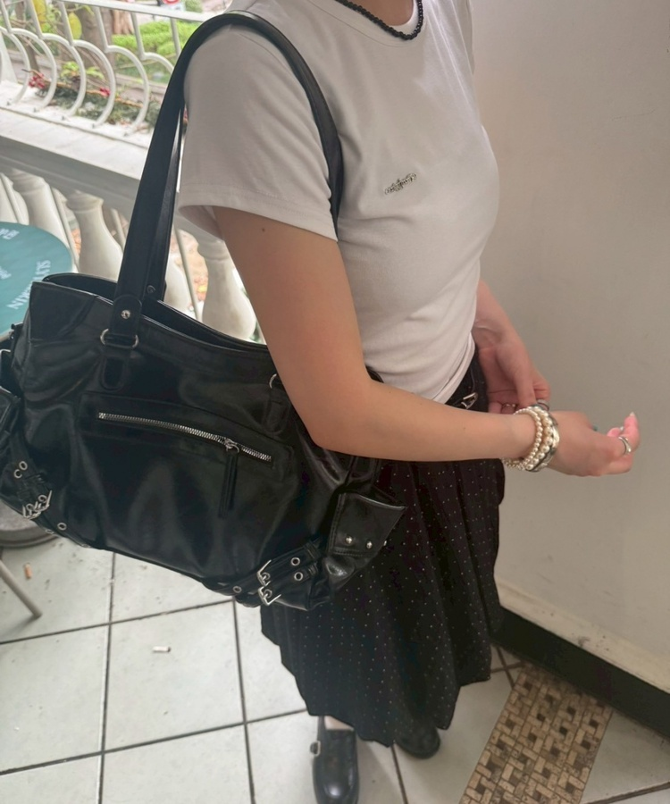 【＋ベルト】ドットバルーンミディスカート BLACK