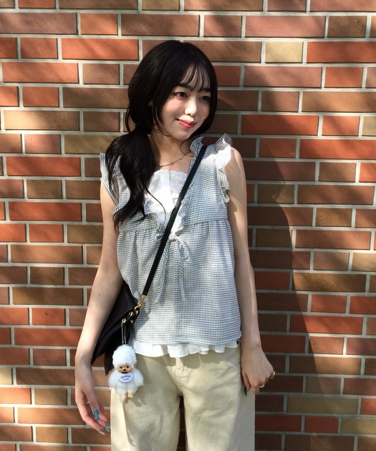 レイヤード風チェックノースリーブ IVORY