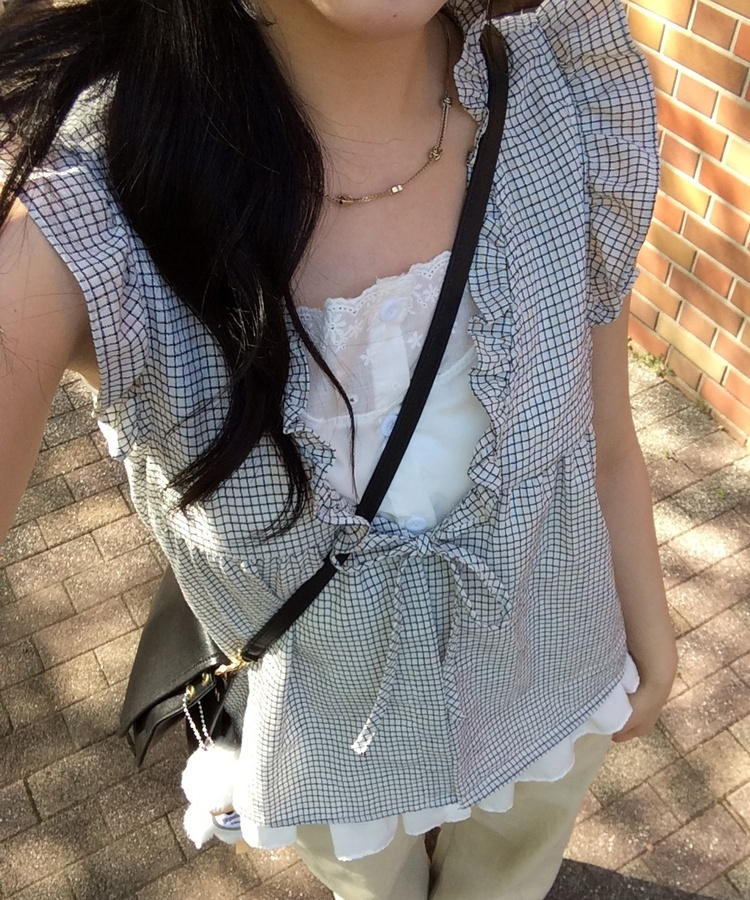 レイヤード風チェックノースリーブ IVORY