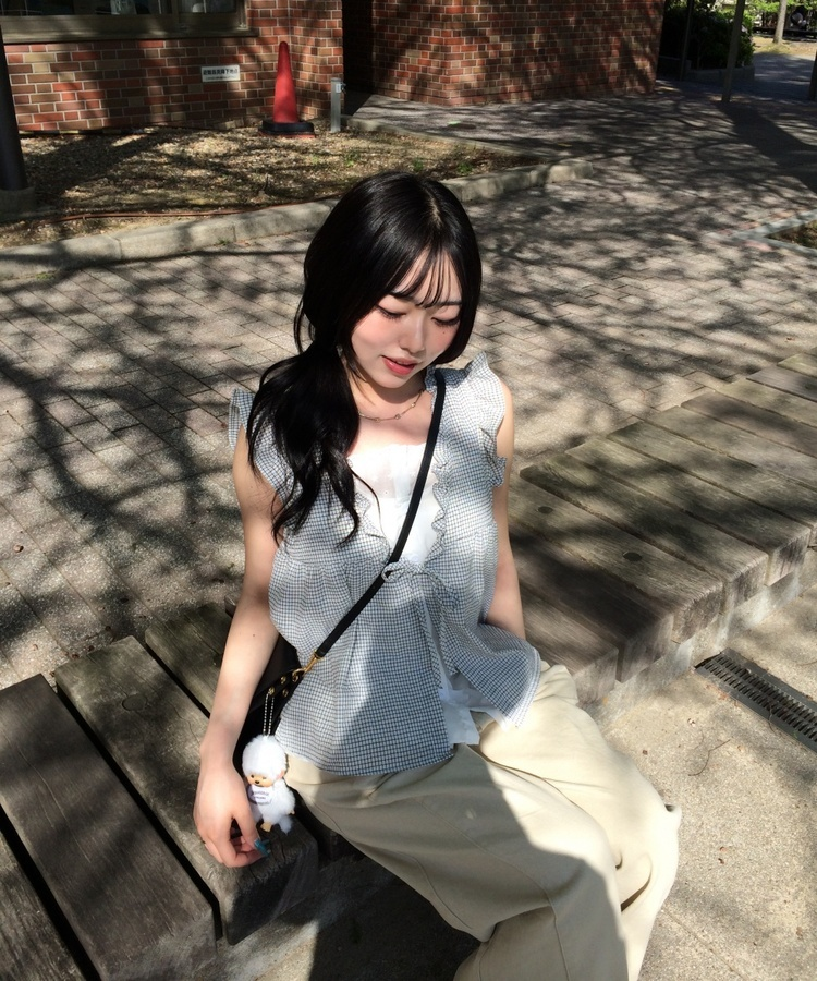 レイヤード風チェックノースリーブ IVORY