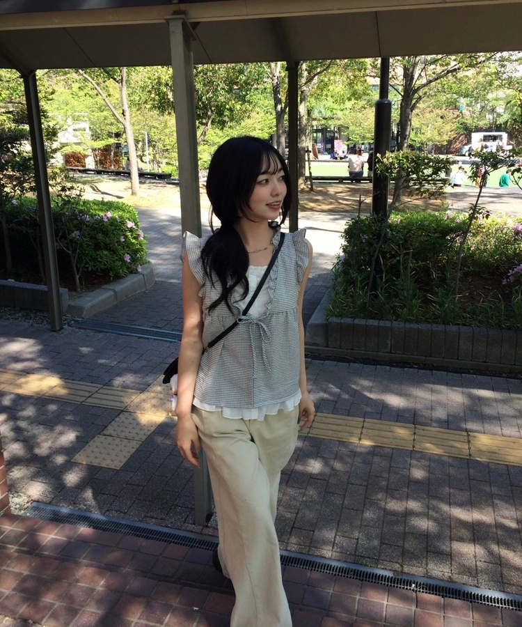 レイヤード風チェックノースリーブ IVORY