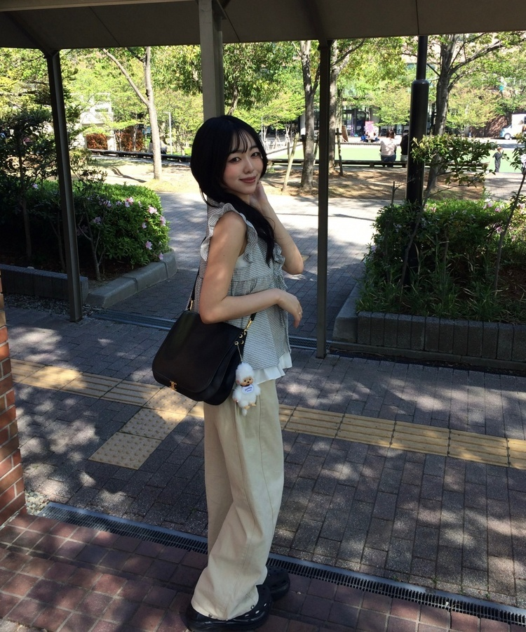 レイヤード風チェックノースリーブ IVORY