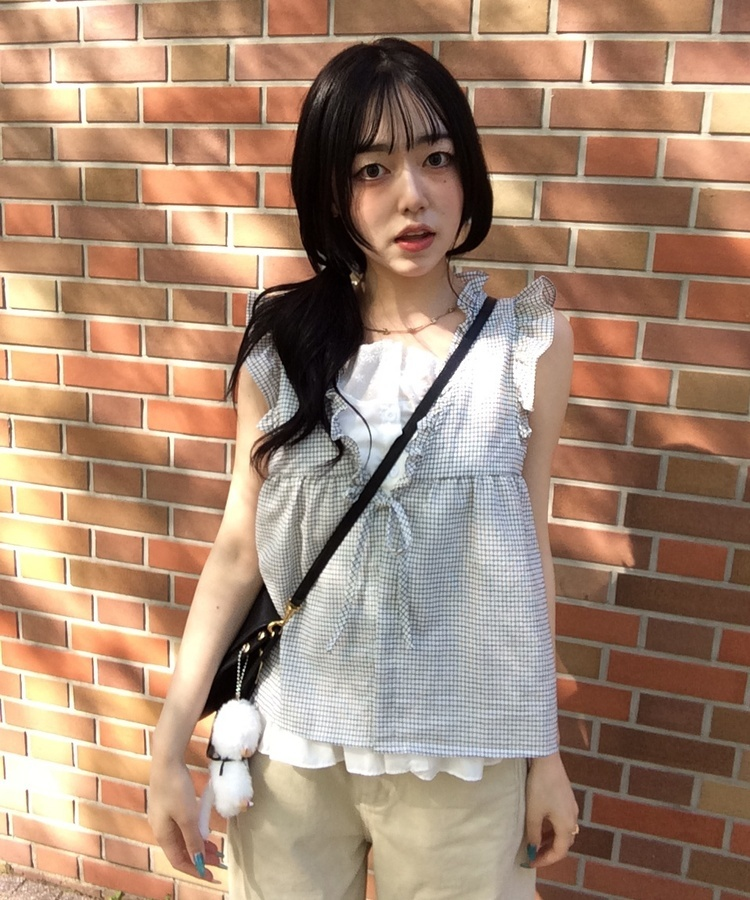 レイヤード風チェックノースリーブ IVORY