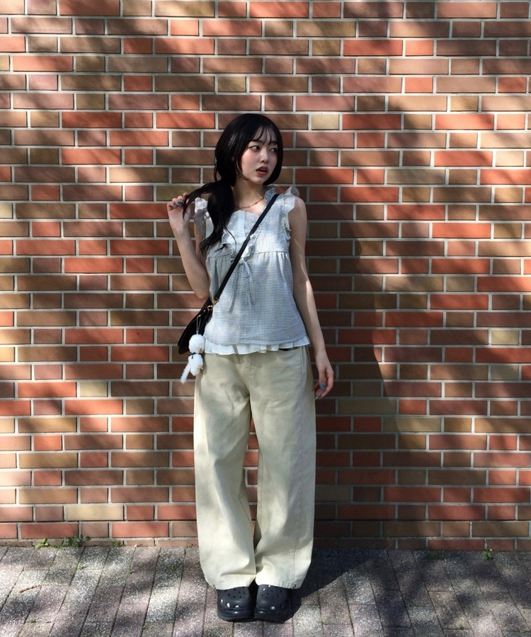 レイヤード風チェックノースリーブ IVORY