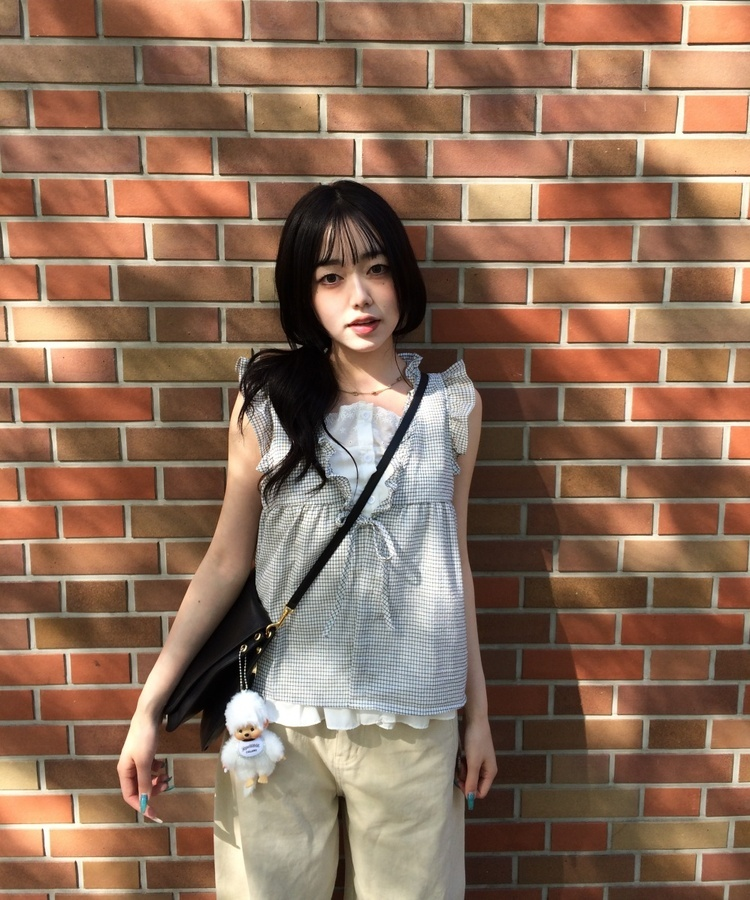 レイヤード風チェックノースリーブ IVORY