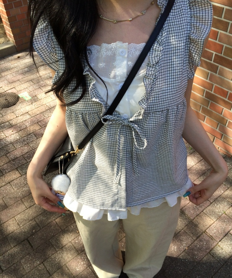 レイヤード風チェックノースリーブ IVORY